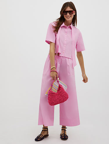Cropped cotton-poplin shirt - pink - MAX&Co.